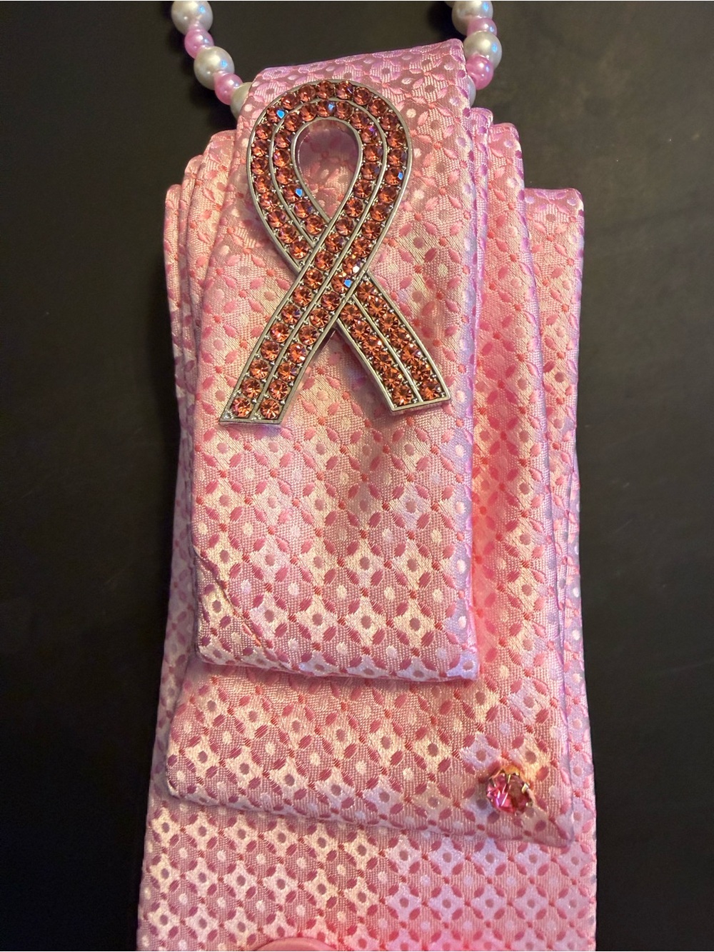 Nuturing Hope - pink Breast Cancer Awareness Necktie Necklace - Picture 5 of 6